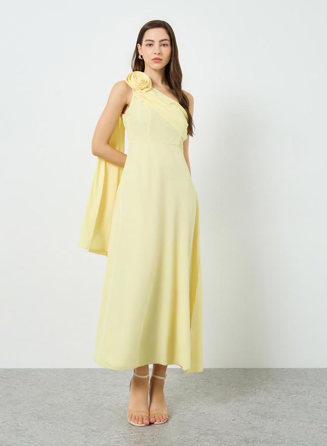 Take Two Women Yellow One Shoulder Cape Sleeve Maxi Dress - Image 5